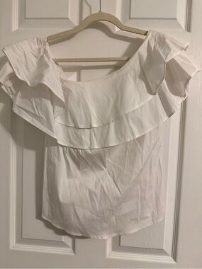 White House Black Market White Ruffled Off-Shoulder Top